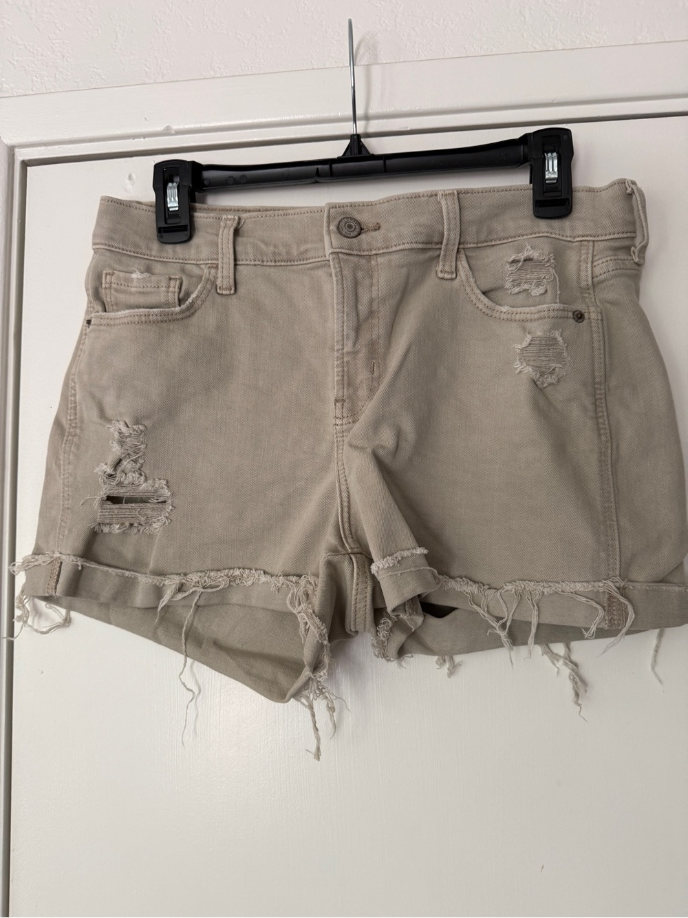 Old Navy Boyfriend Mid-rise Beige Distressed Denim Shorts
